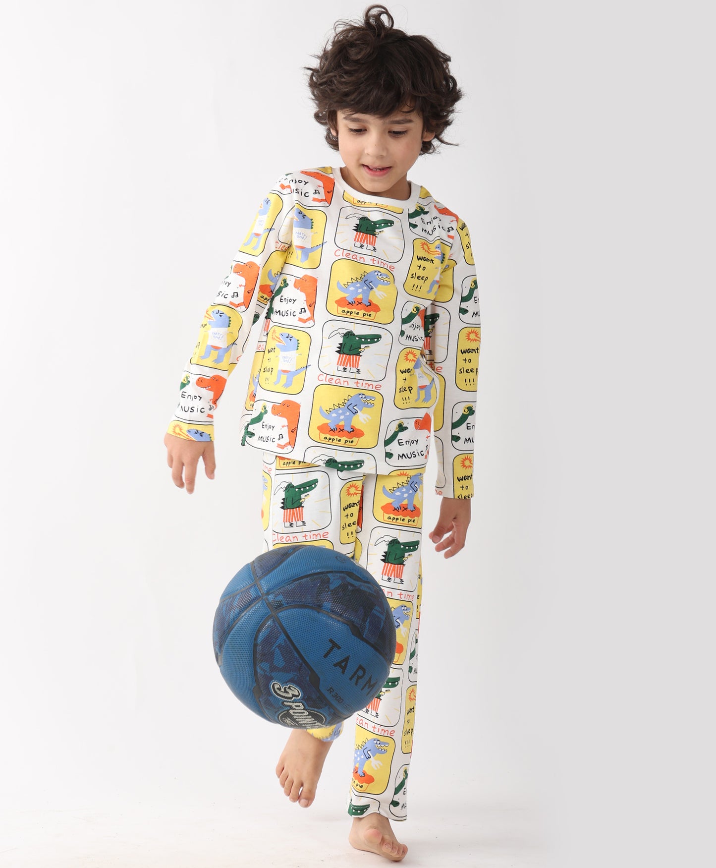 DINOSAUR STAMP LONG SLEEVE PYJAMA SET -WHITE