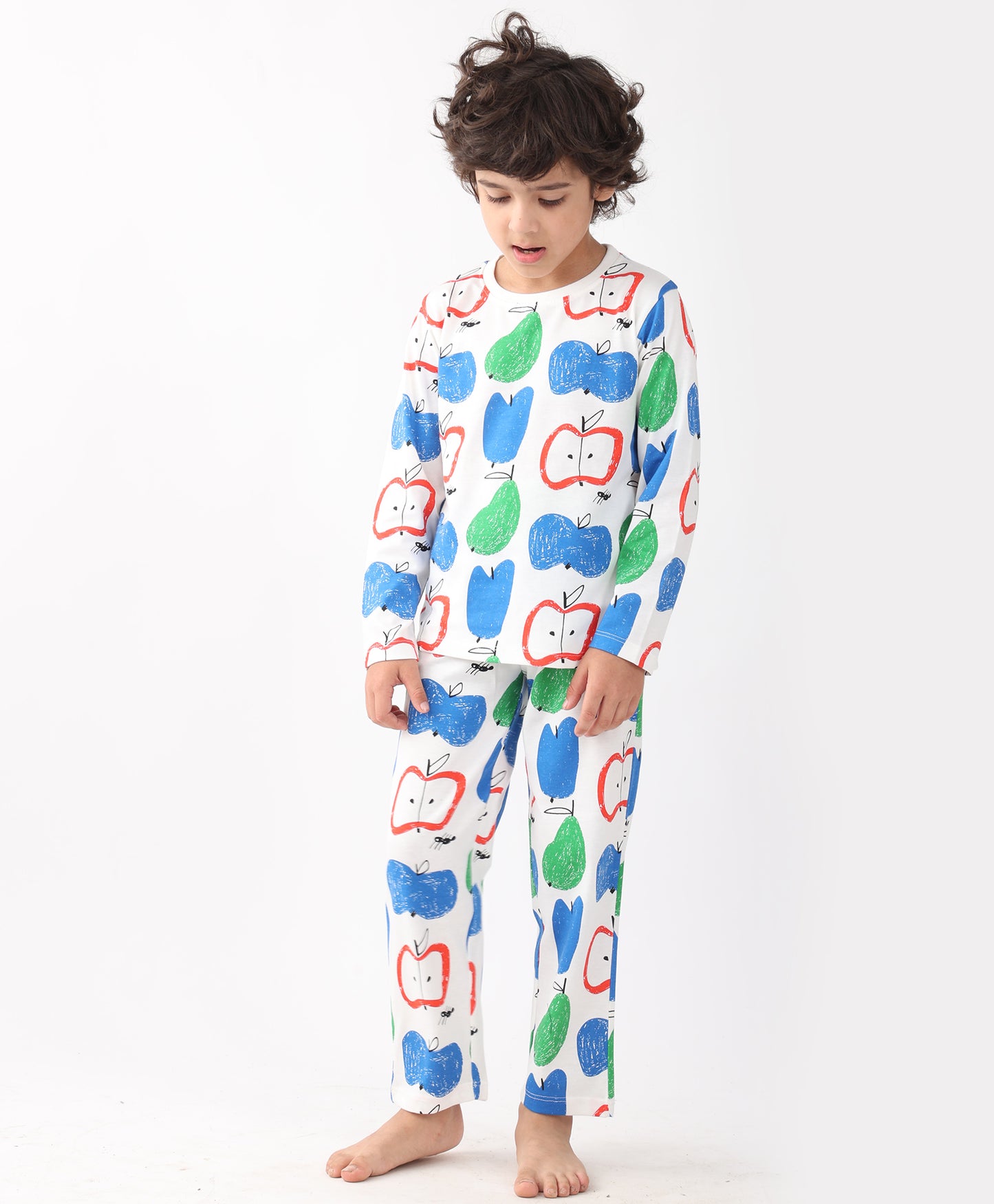 APPLE PEAR LONG SLEEVE PYJAMA SET -WHITE