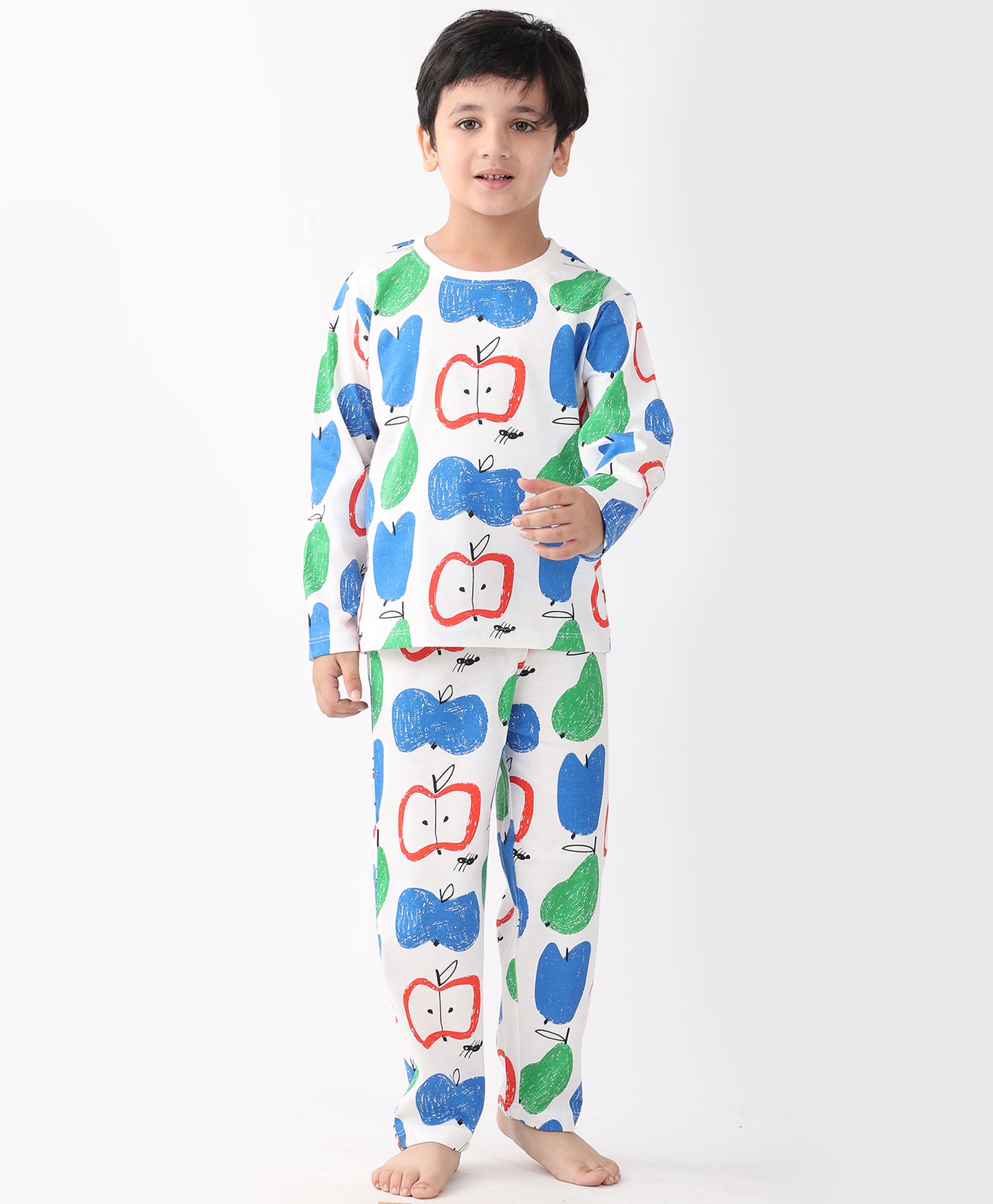 APPLE PEAR LONG SLEEVE PYJAMA SET -WHITE