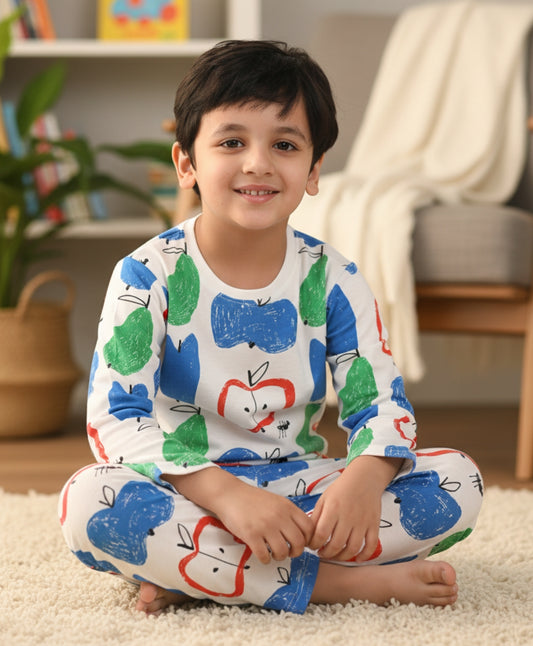 APPLE PEAR LONG SLEEVE PYJAMA SET -WHITE
