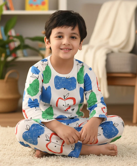 APPLE PEAR LONG SLEEVE PYJAMA SET -WHITE