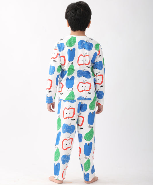 APPLE PEAR LONG SLEEVE PYJAMA SET -WHITE