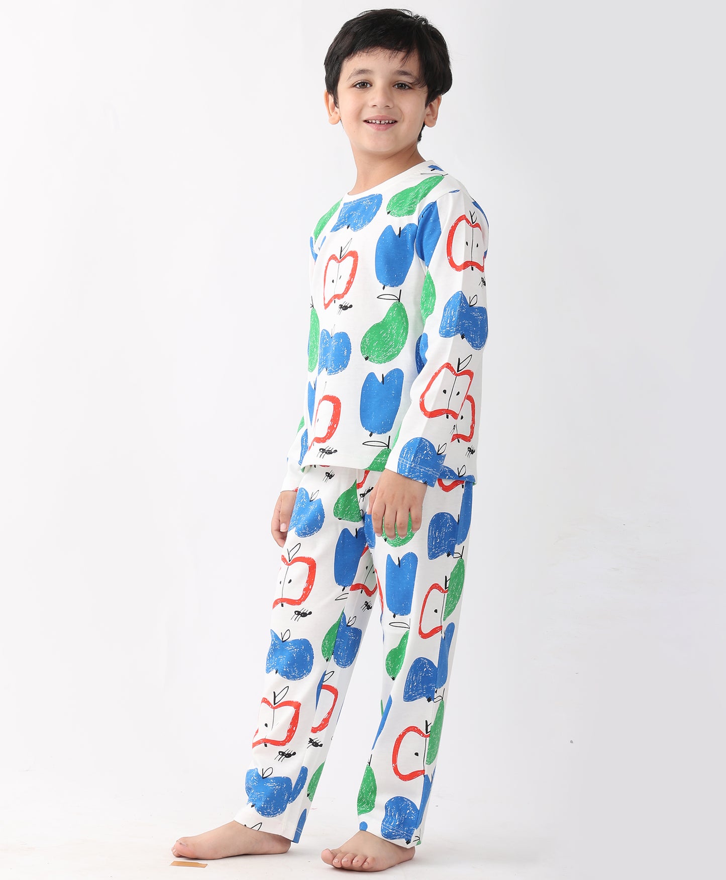 APPLE PEAR LONG SLEEVE PYJAMA SET -WHITE