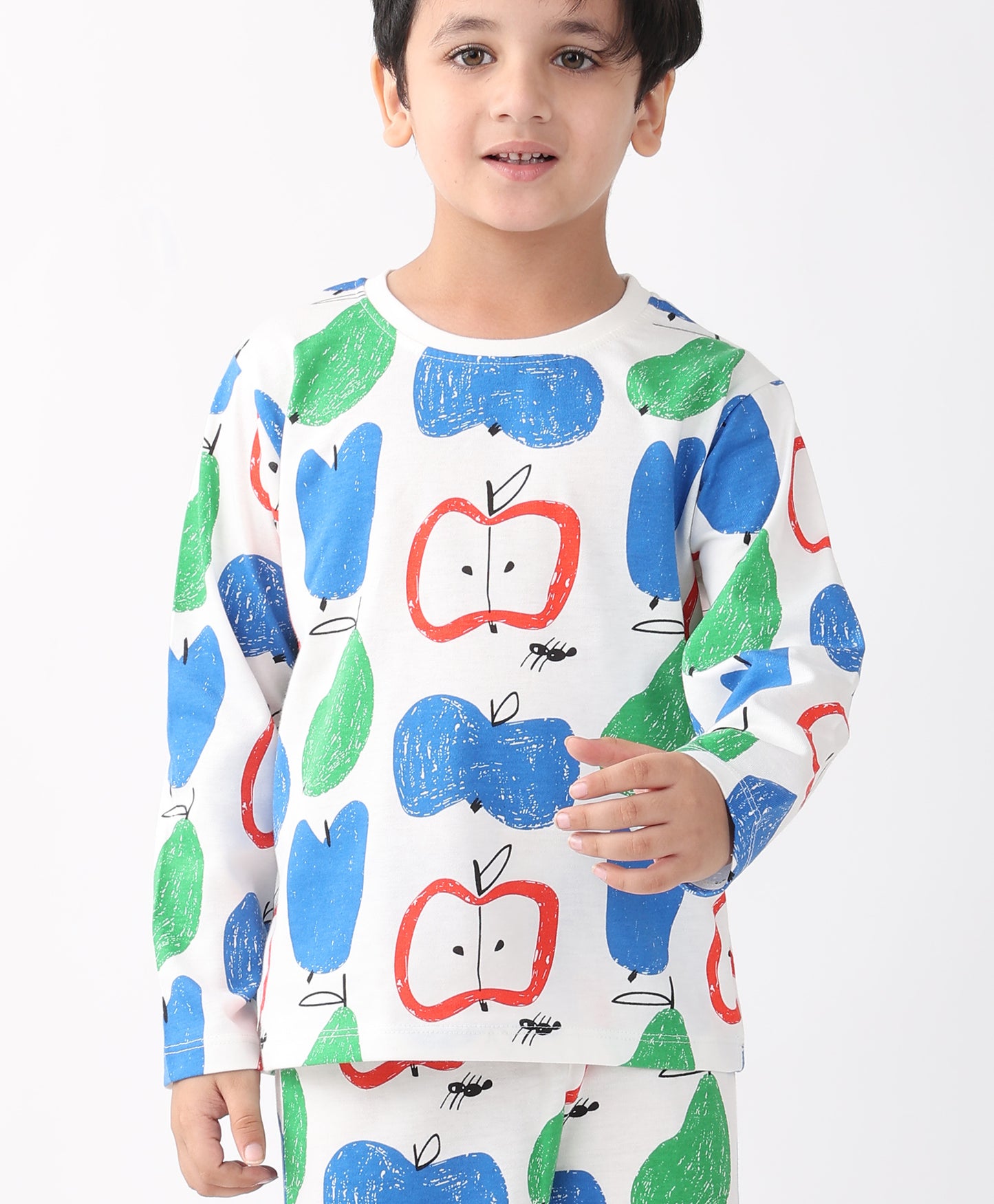 APPLE PEAR LONG SLEEVE PYJAMA SET -WHITE