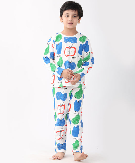 APPLE PEAR LONG SLEEVE PYJAMA SET -WHITE