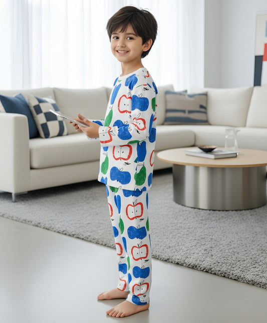 APPLE PEAR LONG SLEEVE PYJAMA SET -WHITE