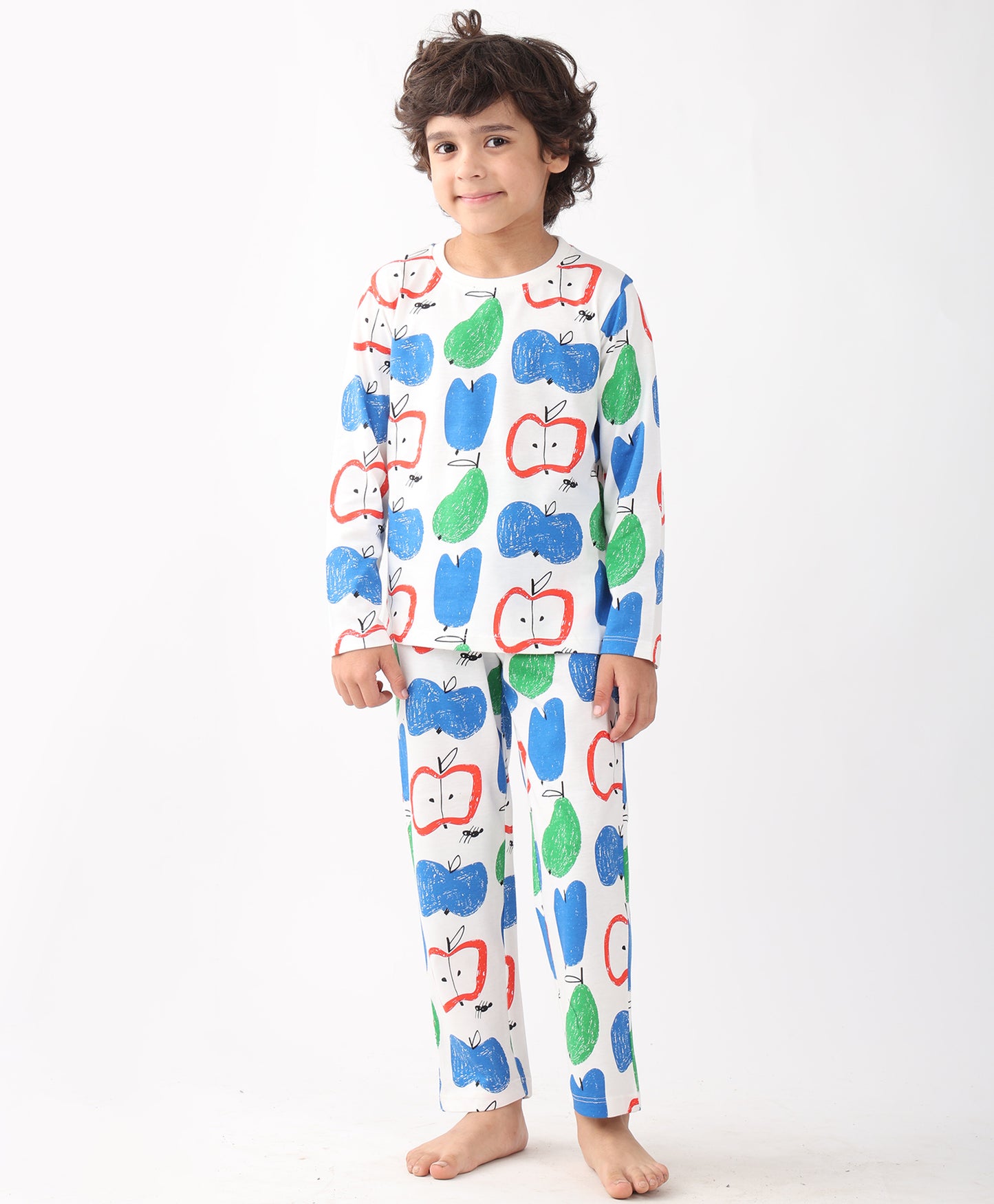 APPLE PEAR LONG SLEEVE PYJAMA SET -WHITE