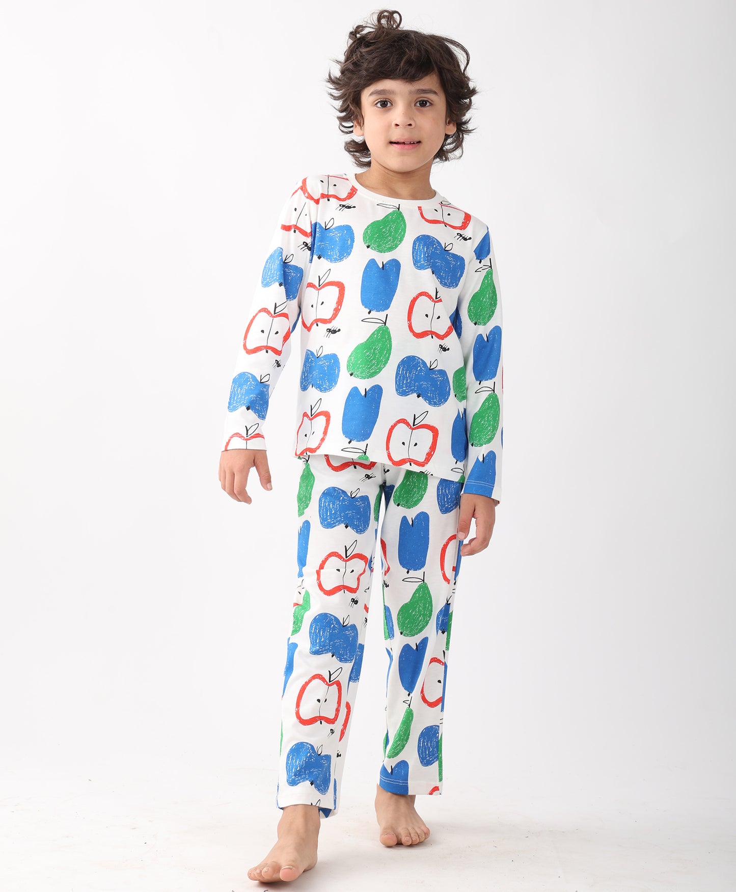 APPLE PEAR LONG SLEEVE PYJAMA SET -WHITE