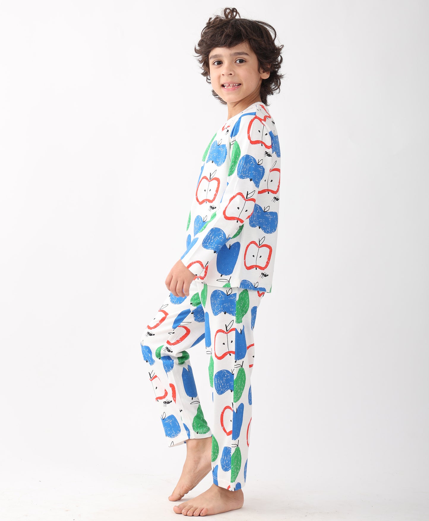 APPLE PEAR LONG SLEEVE PYJAMA SET -WHITE