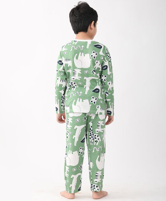 ANIMAL GREEN BOYS LONG SLEEVE PYJAMA SET - GREEN