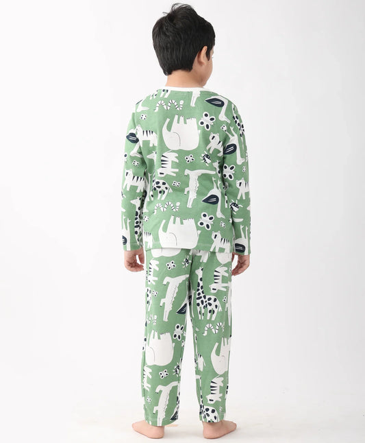 ANIMAL GREEN BOYS LONG SLEEVE PYJAMA SET - GREEN