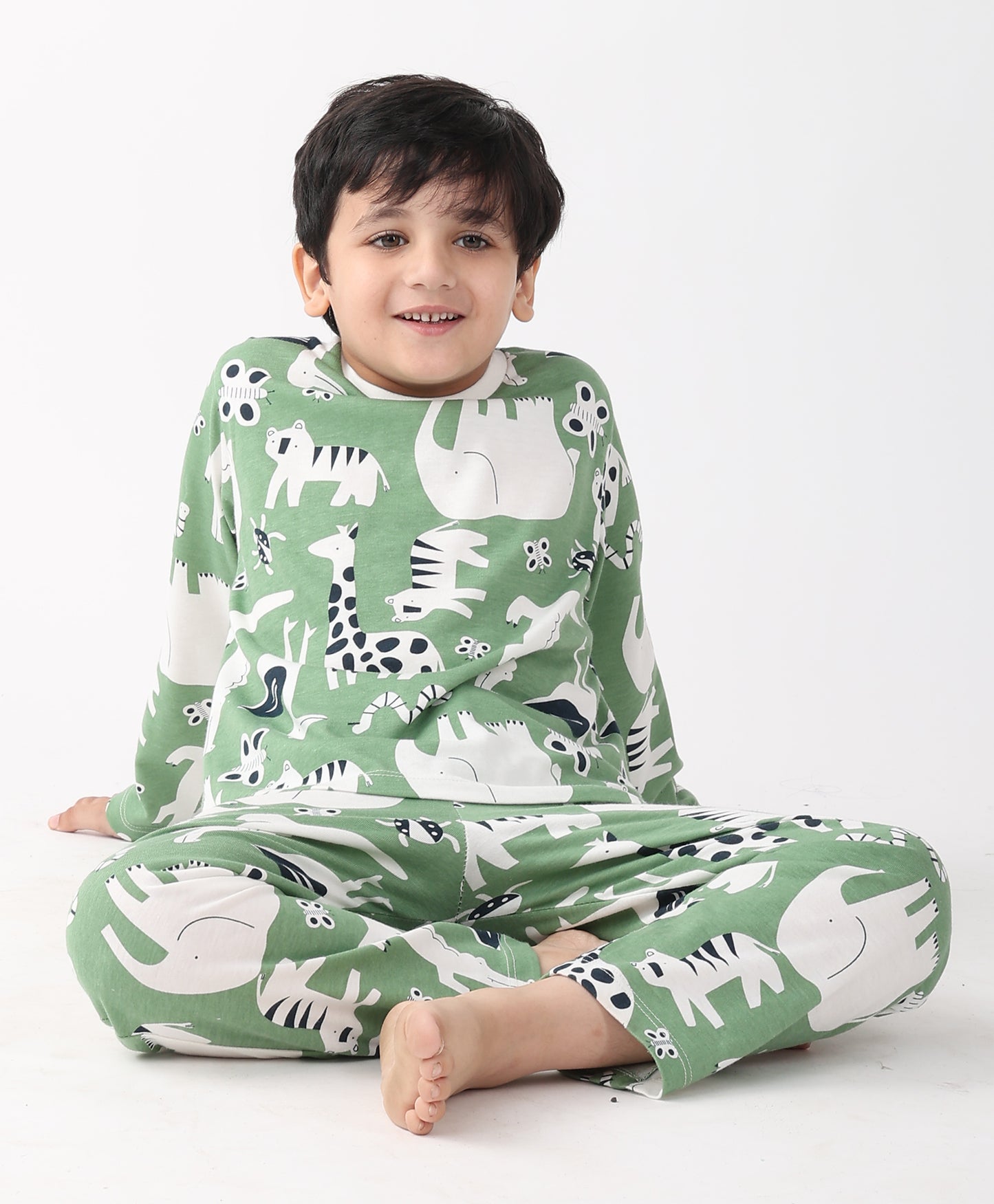 ANIMAL GREEN BOYS LONG SLEEVE PYJAMA SET - GREEN