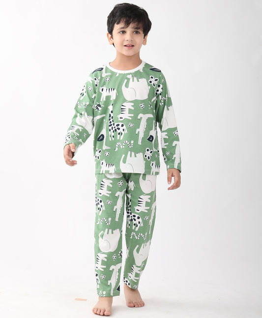 ANIMAL GREEN BOYS LONG SLEEVE PYJAMA SET - GREEN