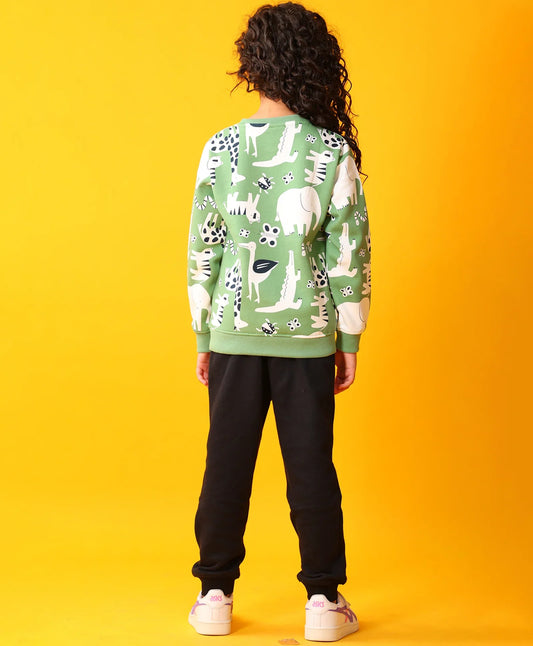 ANIMAL GREEN FLEECE GIRLS SWEATSHIRT BLACK JOGGER SET - GREEN/BLACK