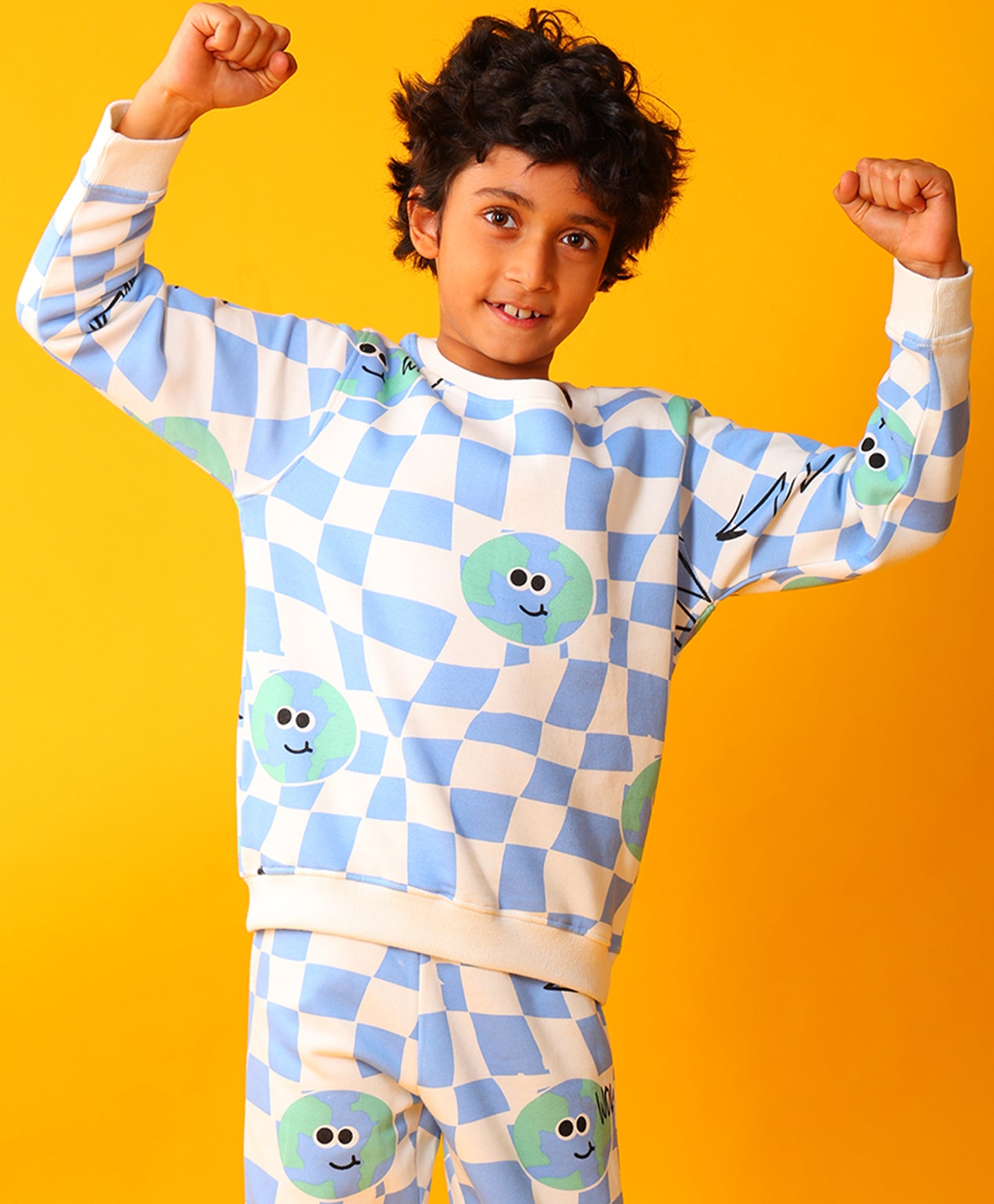 GLOBE CHECK BOYS FLEECE SWEATSHIRT - BLUE