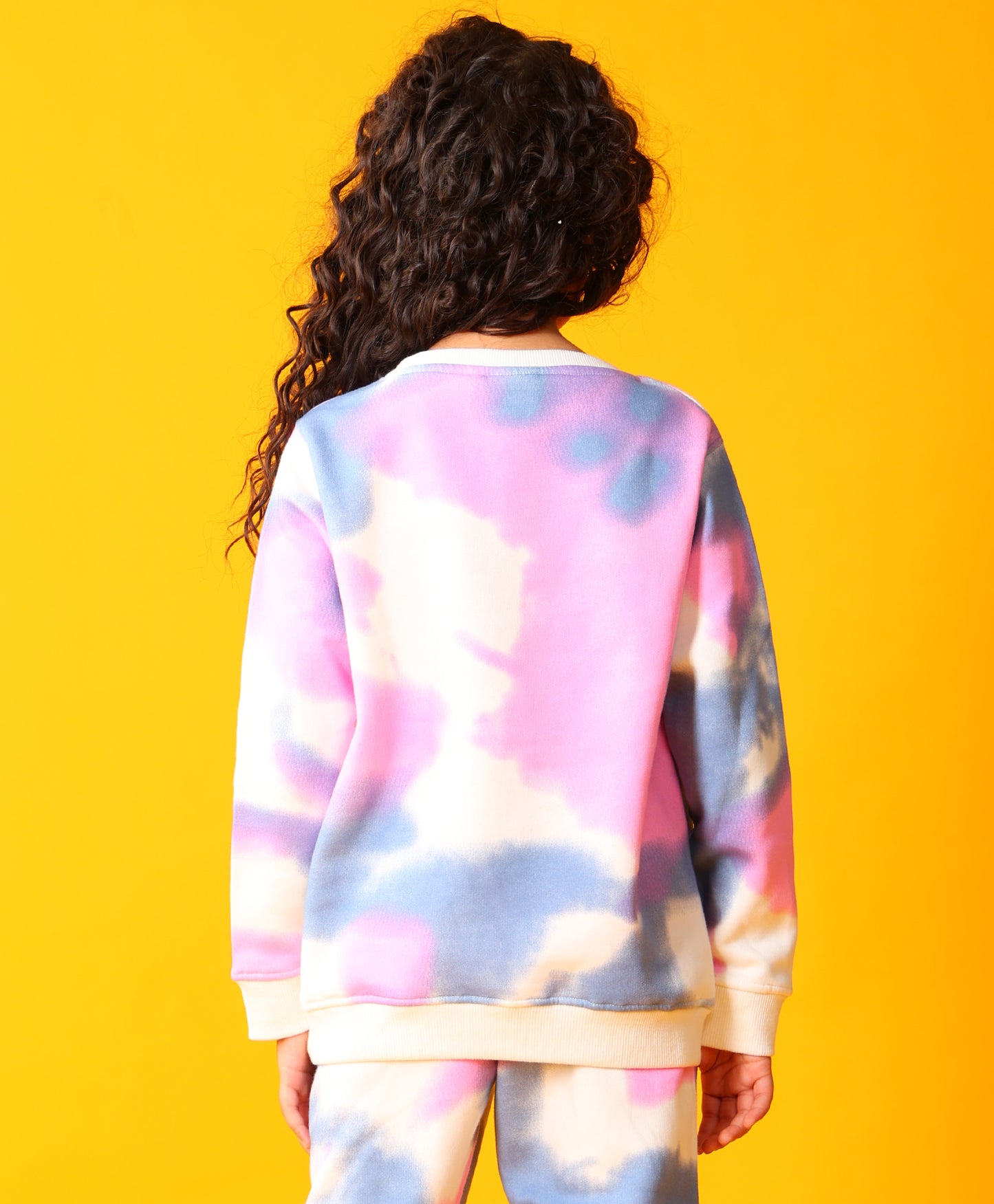 BLUE PINK TIE DYE GIRLS FLEECE SWEATSHIRT - WHITE