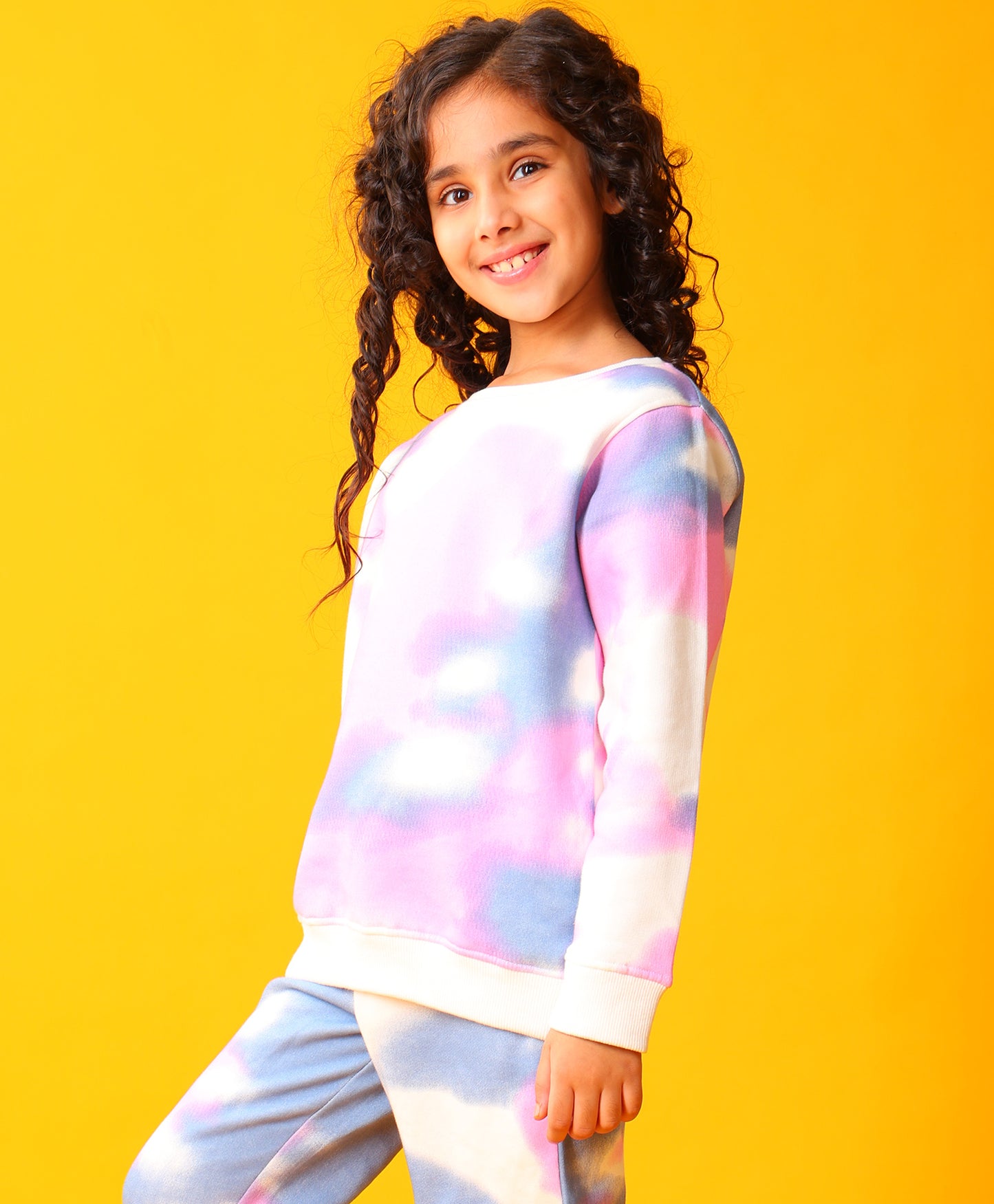BLUE PINK TIE DYE GIRLS FLEECE SWEATSHIRT - WHITE