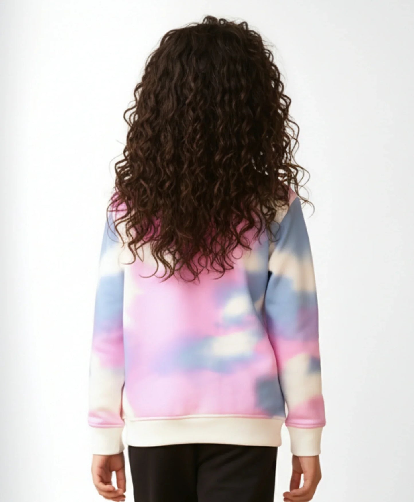 BLUE PINK TIE DYE GIRLS FLEECE SWEATSHIRT - WHITE