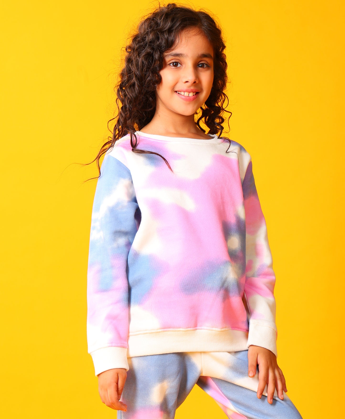 BLUE PINK TIE DYE GIRLS FLEECE SWEATSHIRT - WHITE