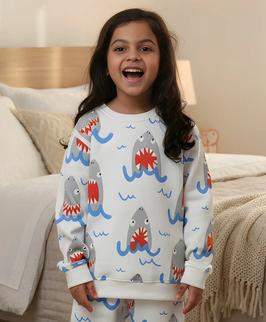 SLEEPY SHARK GIRLS FLEECE SWEATSHIRT - OFF WHITE