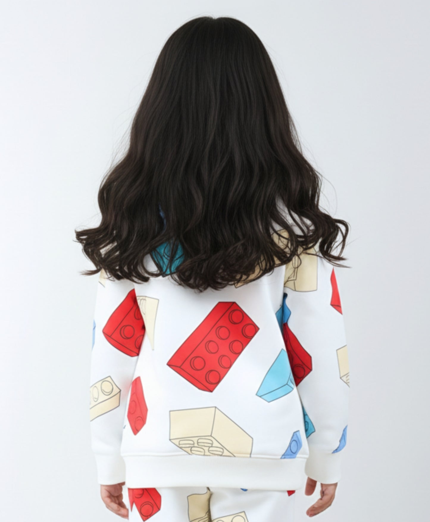 BLOCK BUILDER FLEECE GIRLS SWEATSHIRT - OFF WHITE