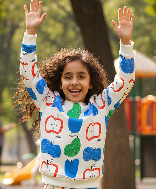 APPLE PEAR GIRLS FLEECE SWEATSHIRT - WHITE