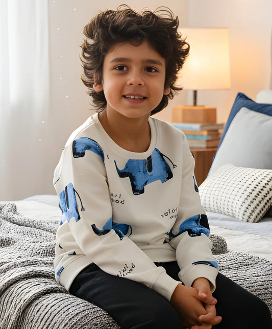 ELEPHANT SAFARI FLEECE SWEATSHIRT -OFF WHITE