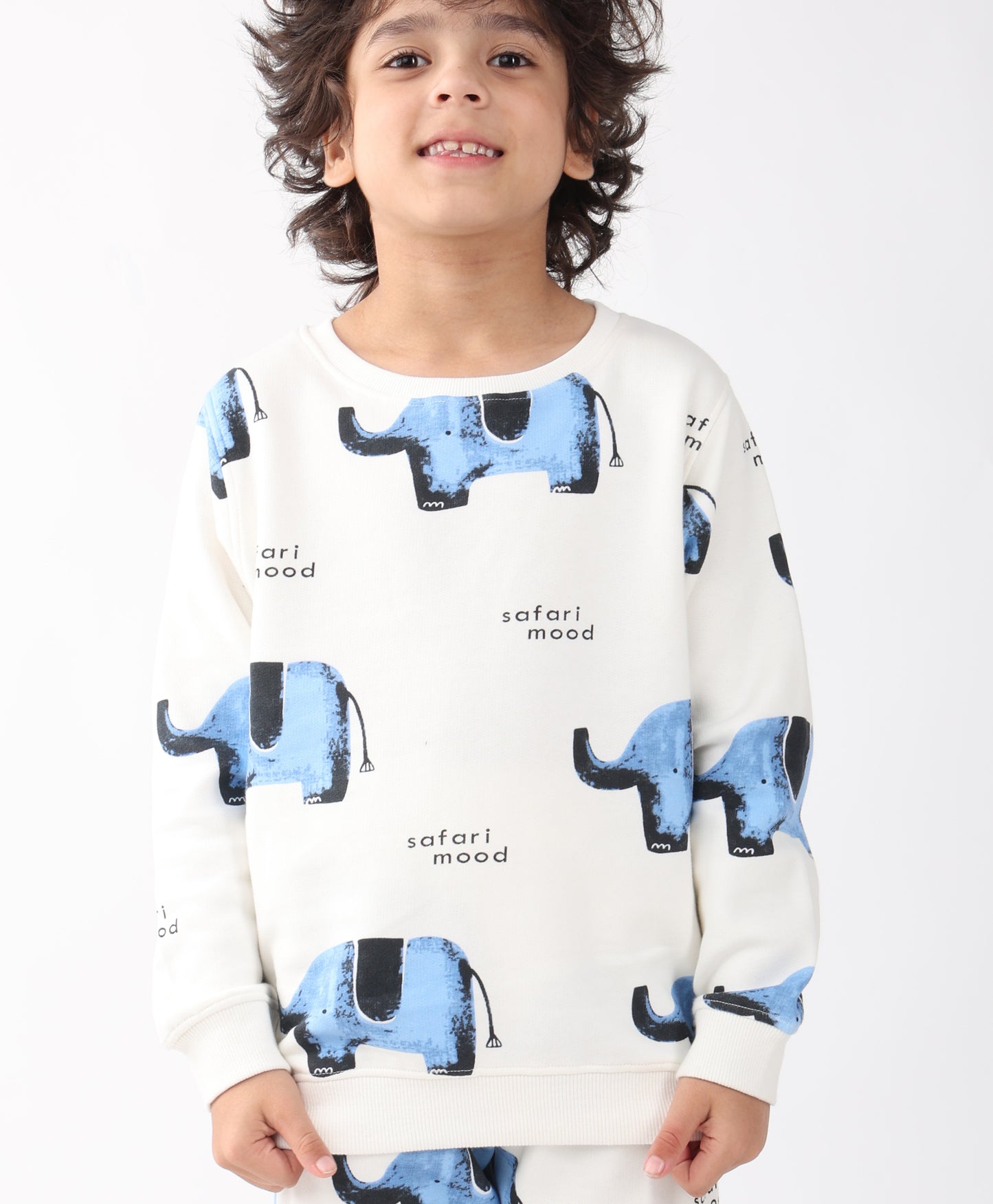 ELEPHANT SAFARI FLEECE SWEATSHIRT -OFF WHITE