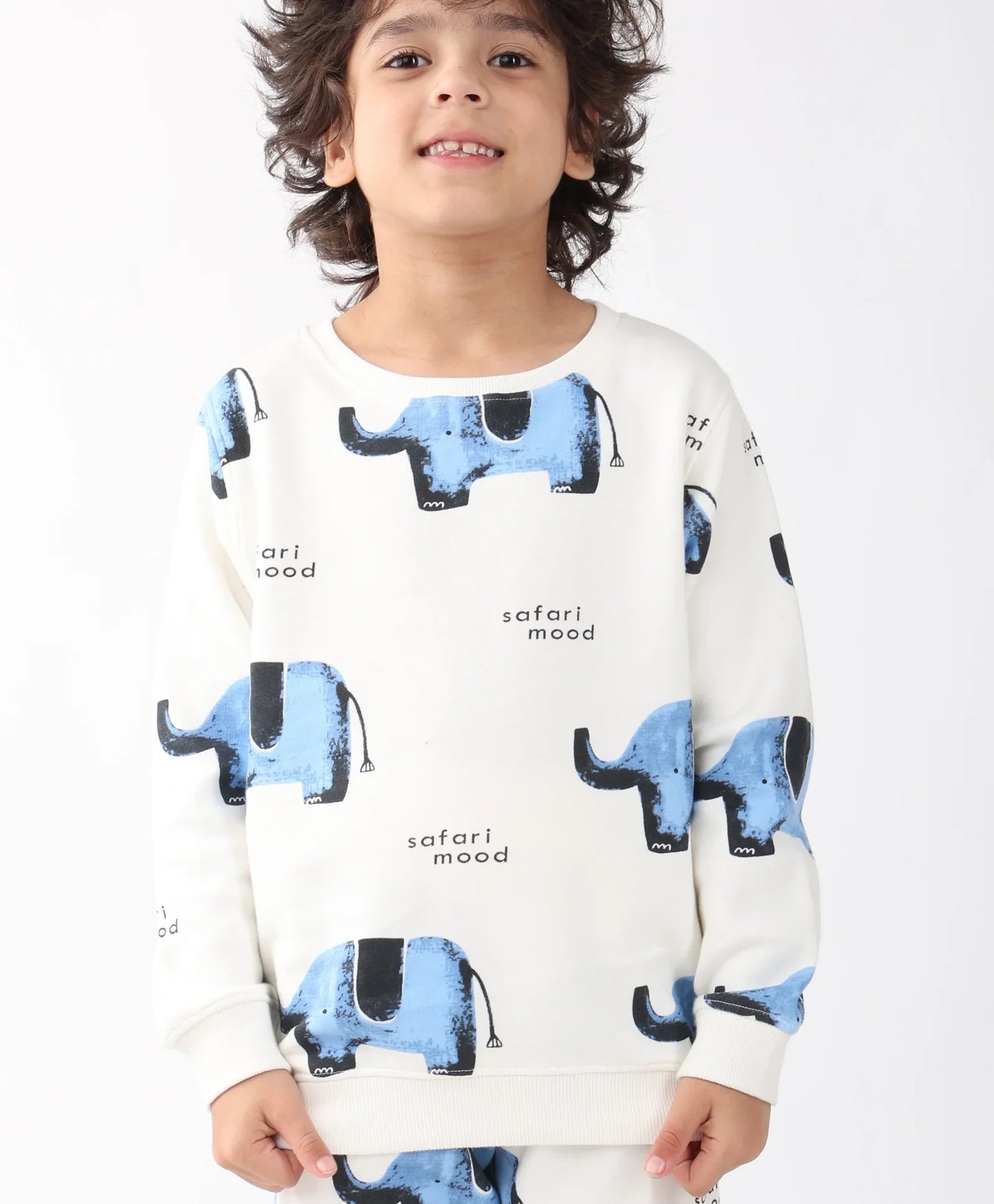 ELEPHANT SAFARI FLEECE SWEATSHIRT -OFF WHITE