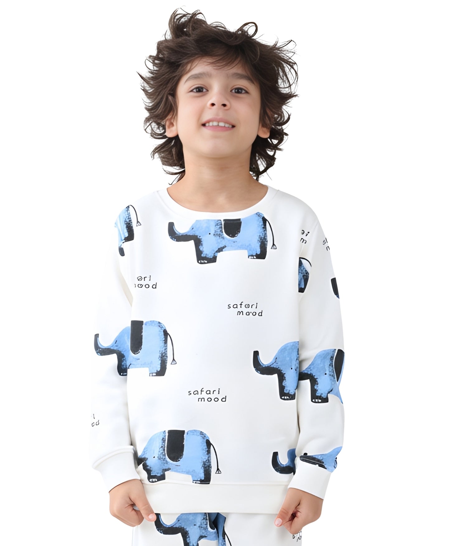 ELEPHANT SAFARI FLEECE SWEATSHIRT -OFF WHITE - Anthrilo