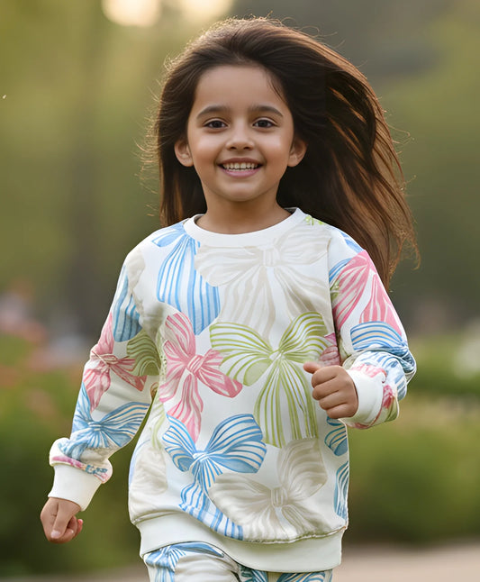 PAINTED BOW FLEECE GIRLS SWEATSHIRT - OFF WHITE