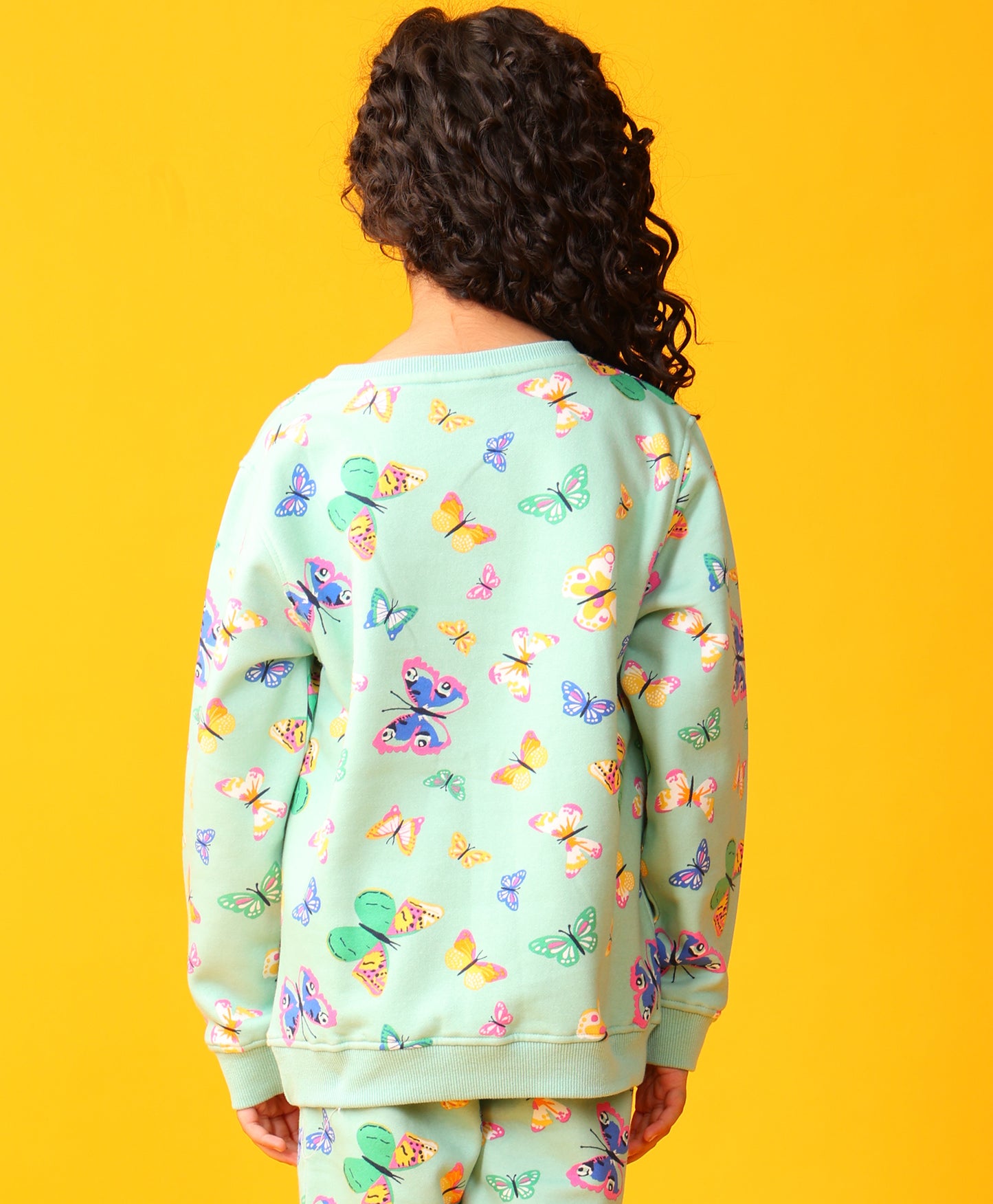 BUTTERFLY GREEN FLEECE GIRLS SWEATSHIRT - GREEN