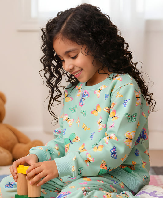 BUTTERFLY GREEN FLEECE GIRLS SWEATSHIRT - GREEN