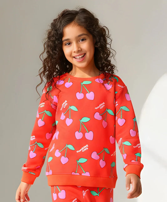 CHERRY RED FLEECE GIRLS SWEATSHIRT - RED - Anthrilo