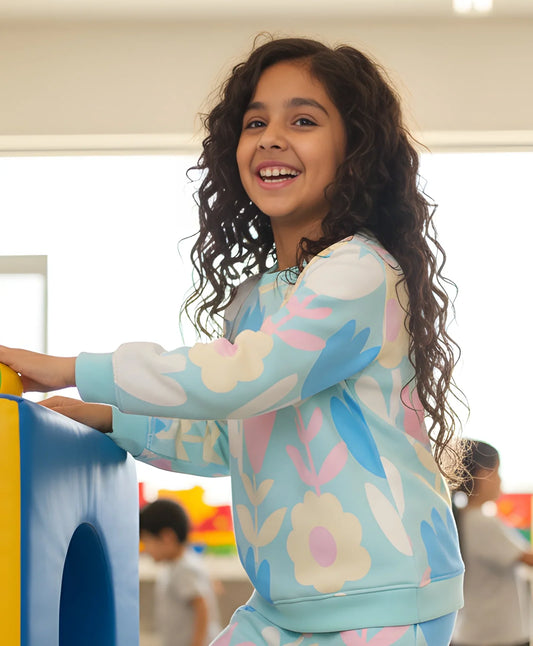 AQUA FLOWER GIRLS FLEECE SWEATSHIRT - AQUA