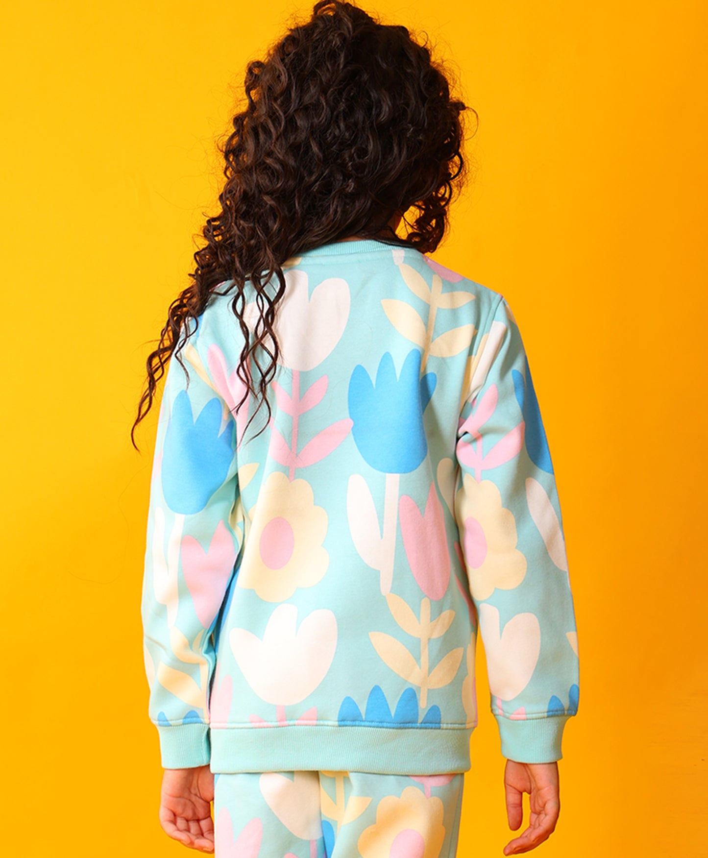 AQUA FLOWER GIRLS FLEECE SWEATSHIRT - AQUA