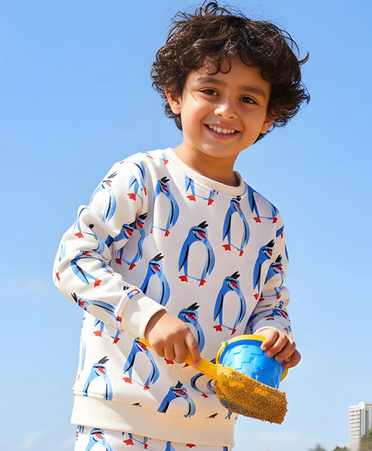 PENGUIN FLEECE BOYS SWEATSHIRT - OFF WHITE