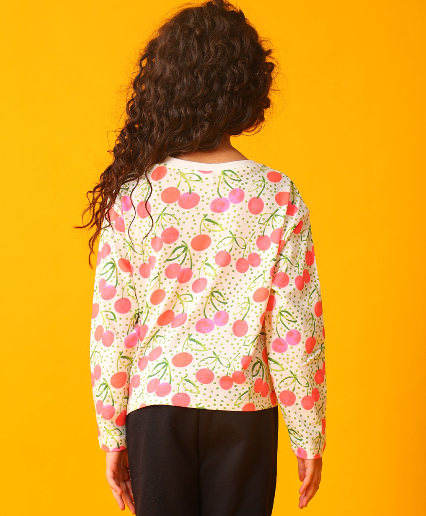 DOTTED CHERRY LONG SLEEVE GIRLS T-SHIRT - OFF WHITE