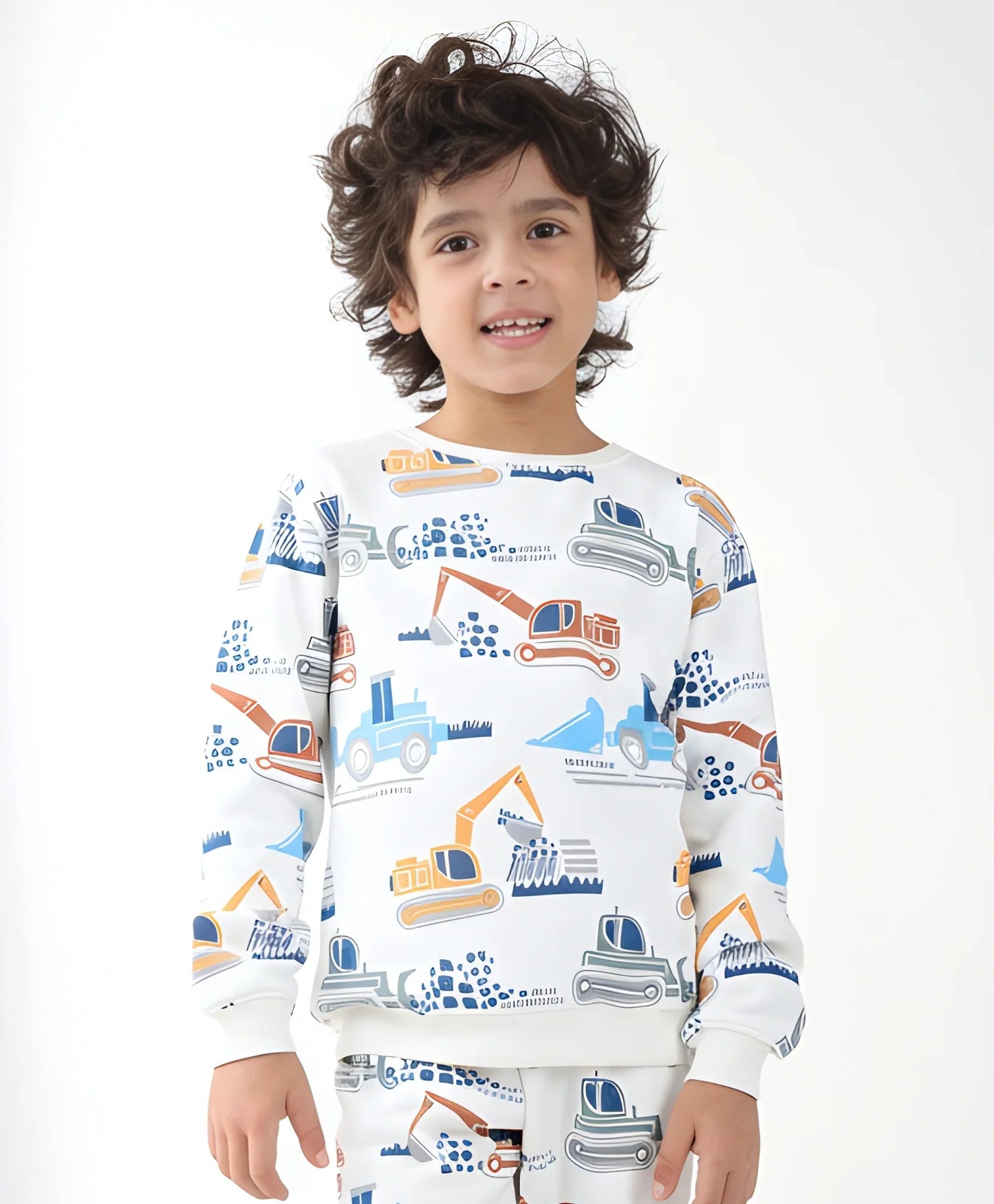 DIGGER PRINT FLEECE BOYS SWEATSHIRT - OFF WHITE