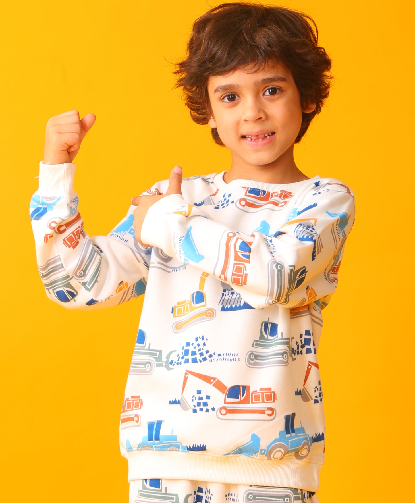 DIGGER PRINT FLEECE BOYS SWEATSHIRT - OFF WHITE