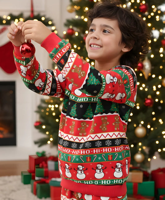 CHRISTMAS PRINT BOYS FLEECE SWEATSHIRT - RED