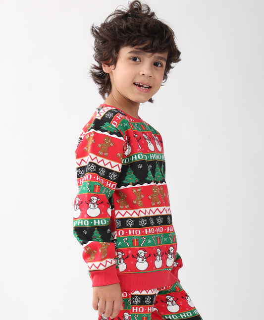 CHRISTMAS PRINT BOYS FLEECE SWEATSHIRT - RED
