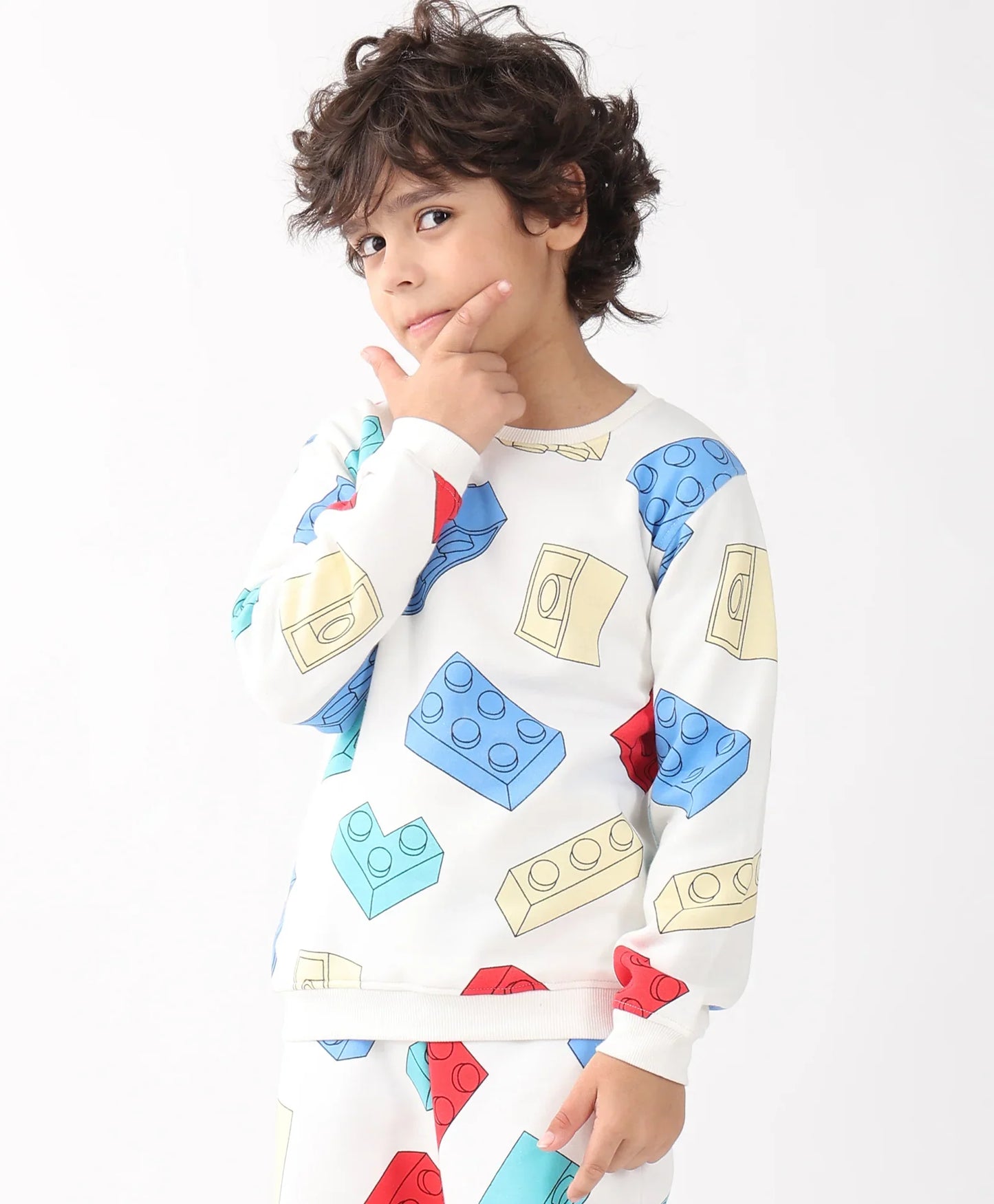 BLOCK BUILDER FLEECE BOYS SWEATSHIRT - OFF WHITE