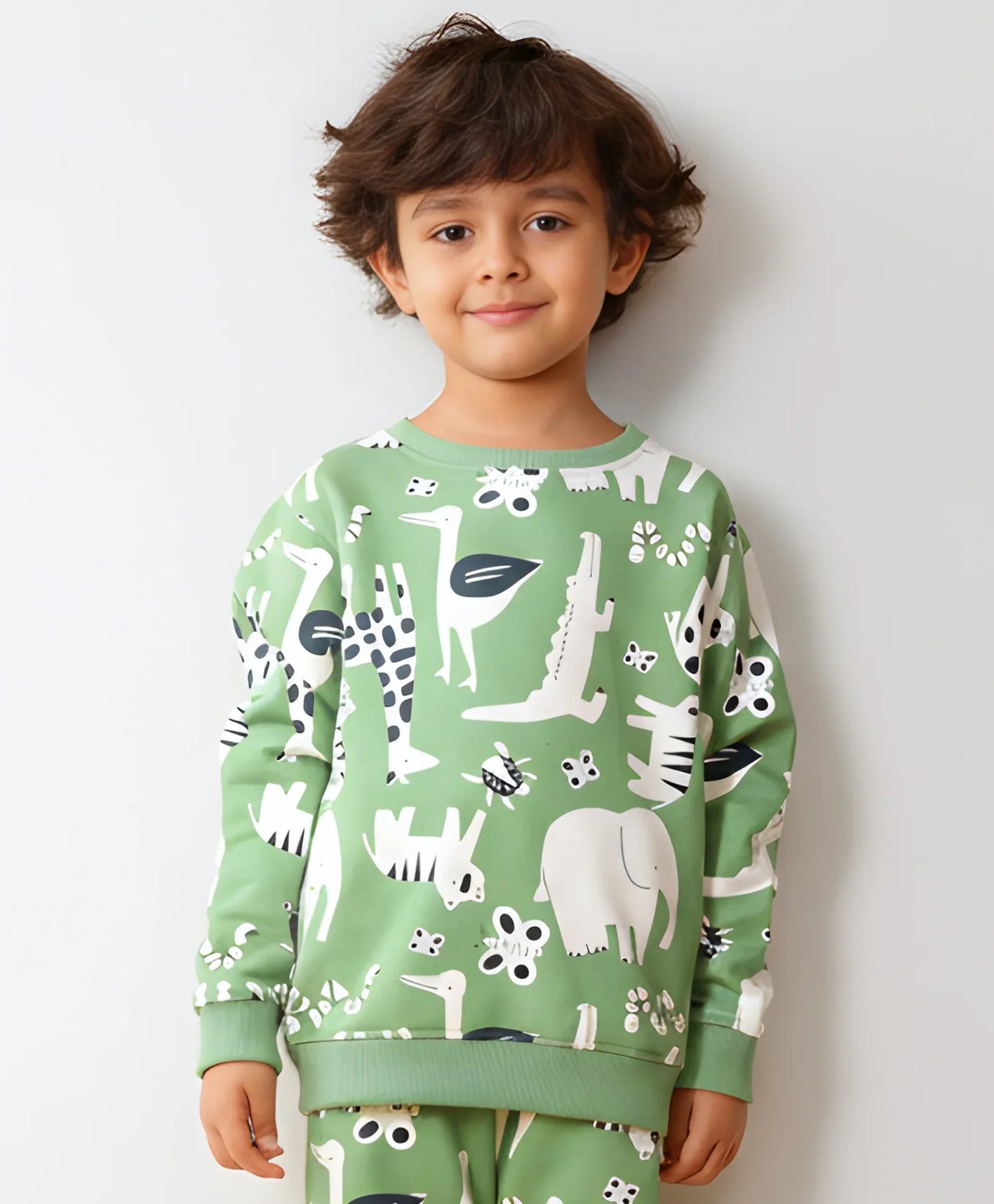 ANIMAL GREEN FLEECE BOYS SWEATSHIRT - GREEN - Anthrilo