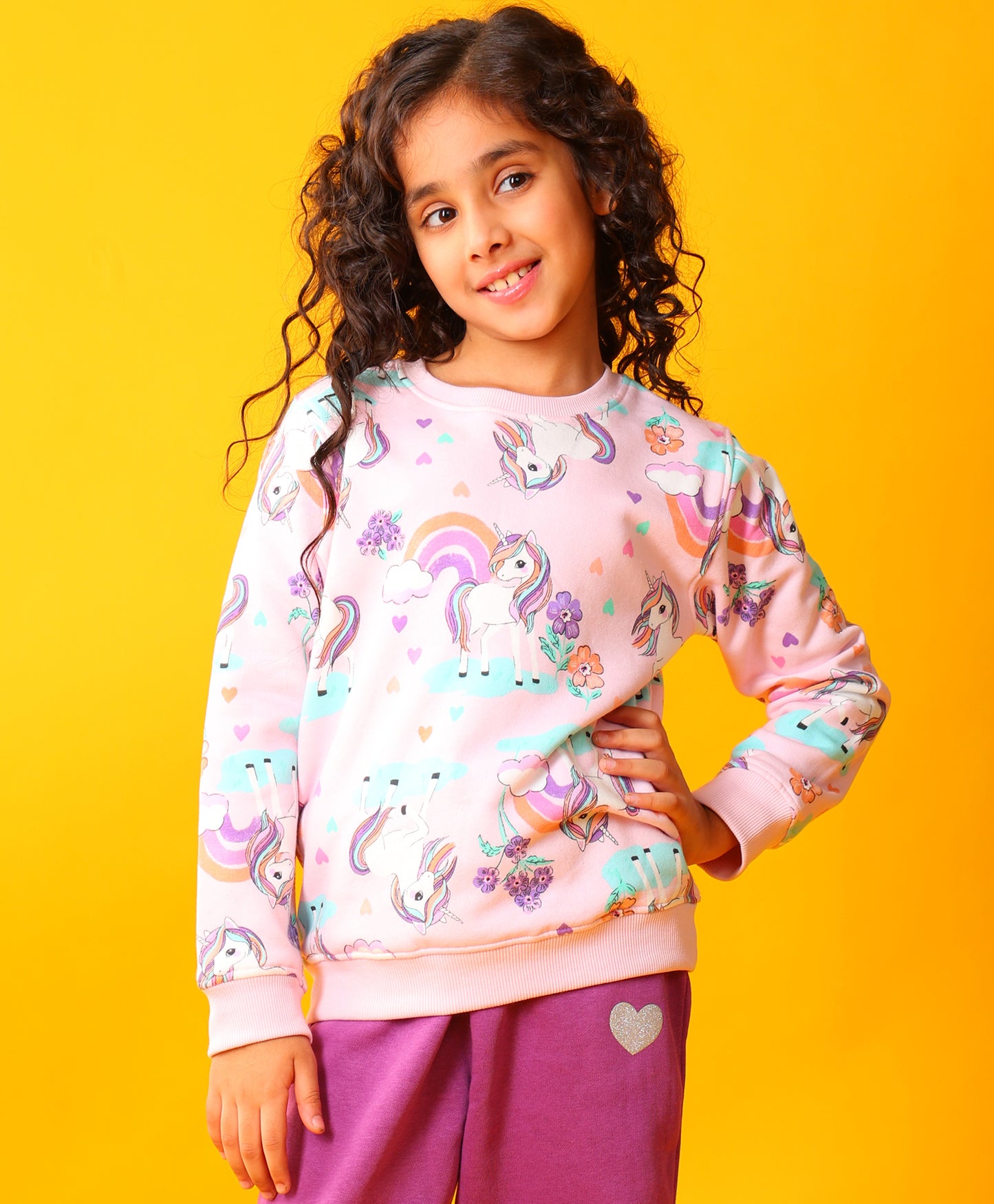 UNICORN HEART PRETTY PINK FLEECE SWEATSHIRT - PINK