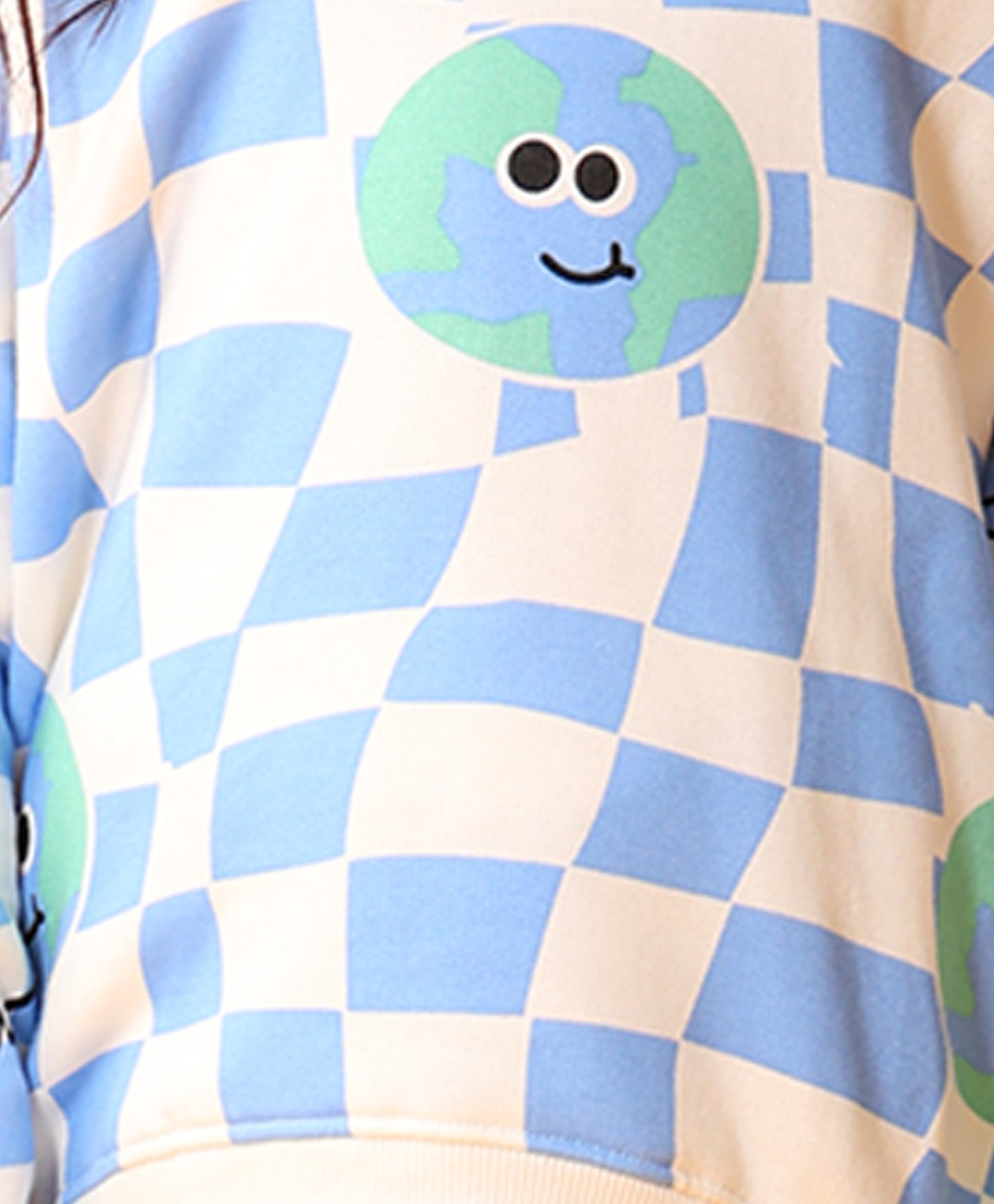 GLOBE CHECK GIRLS FLEECE HOODIE JOGGER SET - BLUE
