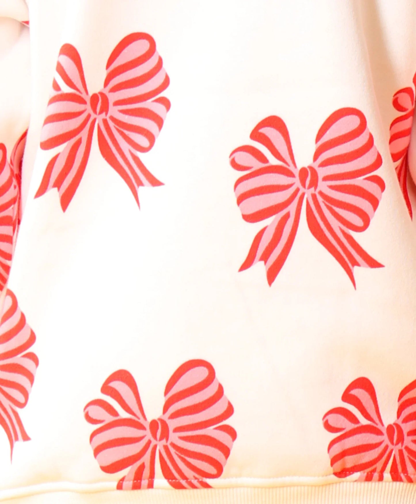 PINK BOW FLEECE GIRLS SWEATSHIRT - OFF WHITE