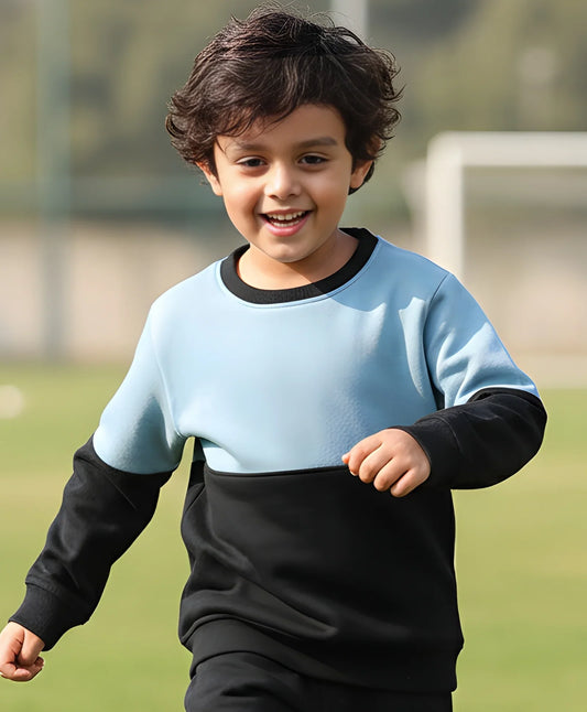 BLACK BLUE INTERLOCK BOYS FLEECE SWEATSHIRT - BLACK