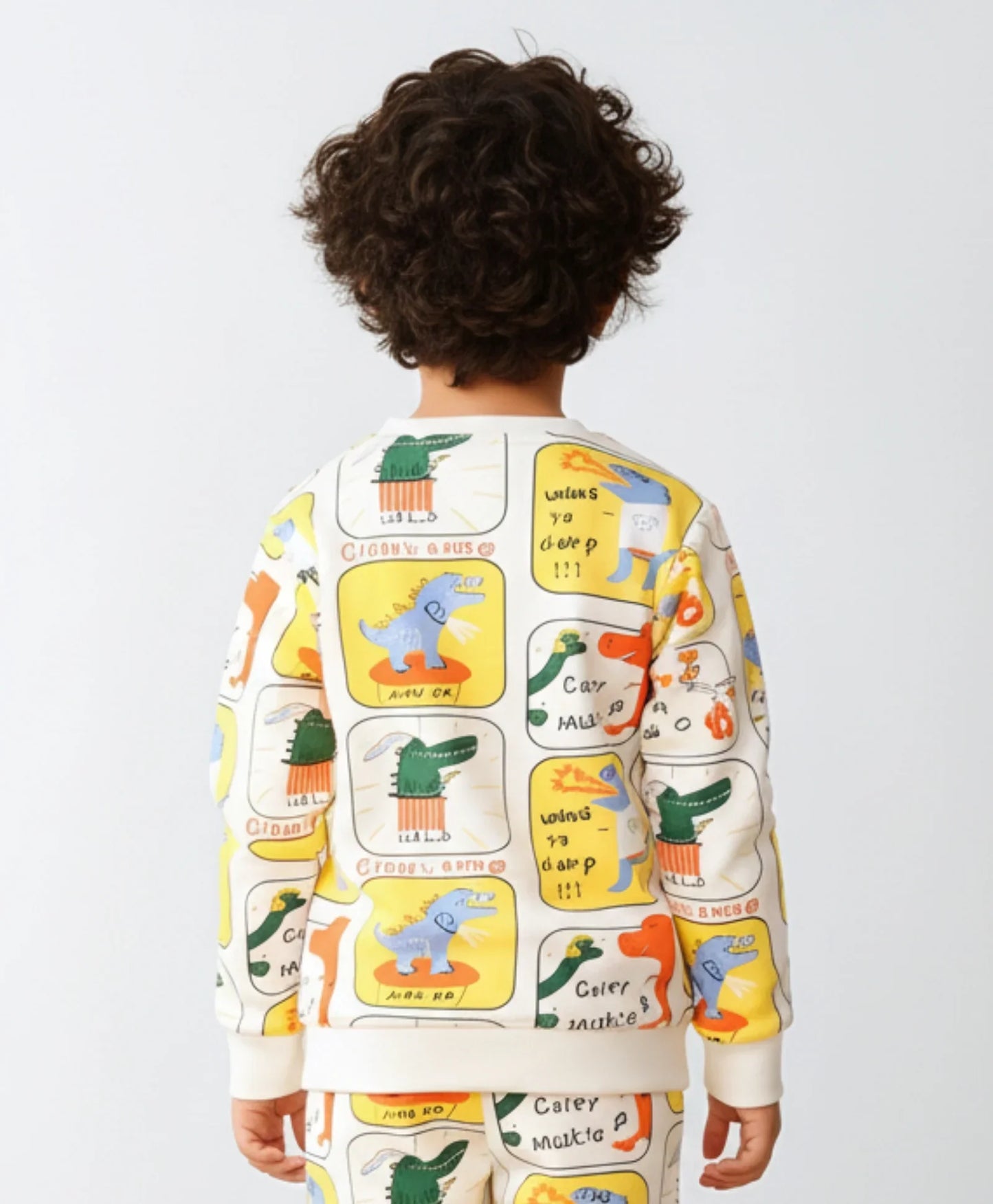 DINOSAUR STAMP FLEECE BOYS SWEATSHIRT - WHITE - Anthrilo