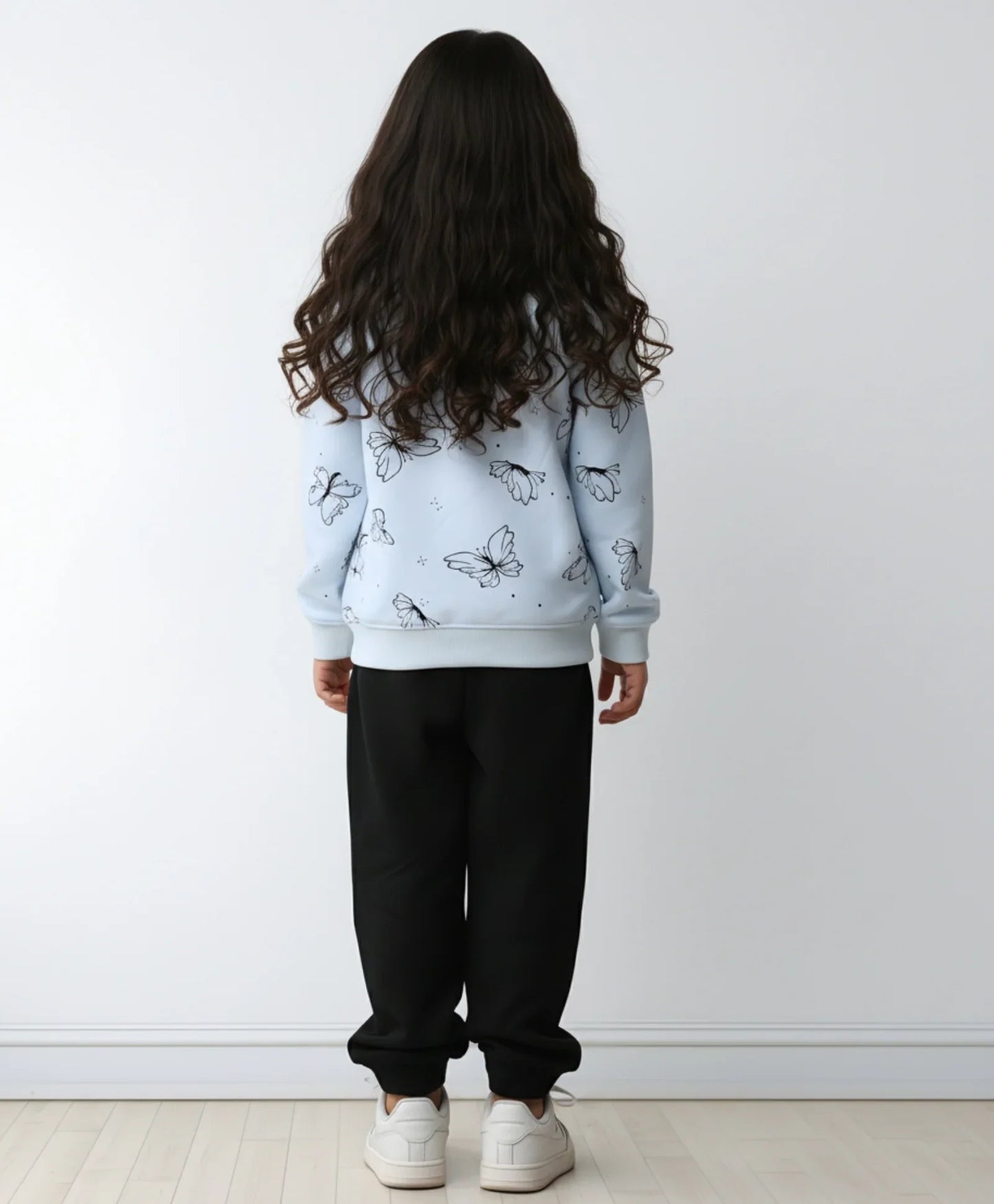 BUTTERFLY BLUE GIRLS FLEECE BLACK JOGGER SET - BLUE/BLACK